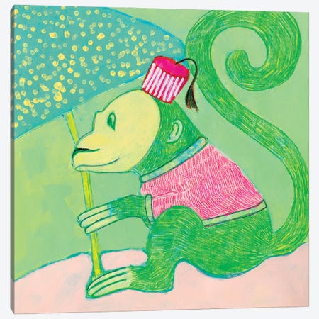 Green Chinoiserie Monkey Canvas Print #SHZ109} by Jania Sharipzhanova Art Print