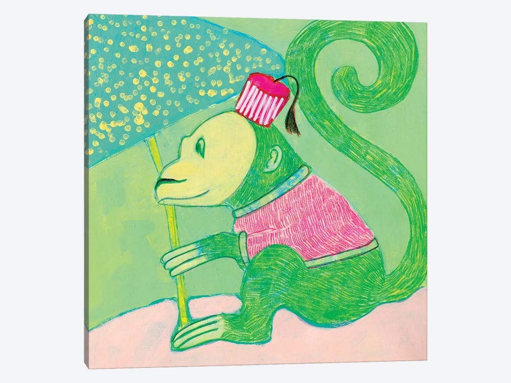 Green Chinoiserie Monkey by Jania Sharipzhanova 1-piece Canvas Wall Art