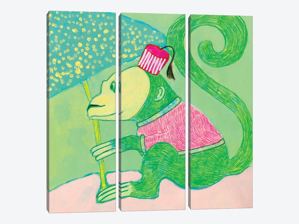 Green Chinoiserie Monkey by Jania Sharipzhanova 3-piece Canvas Art