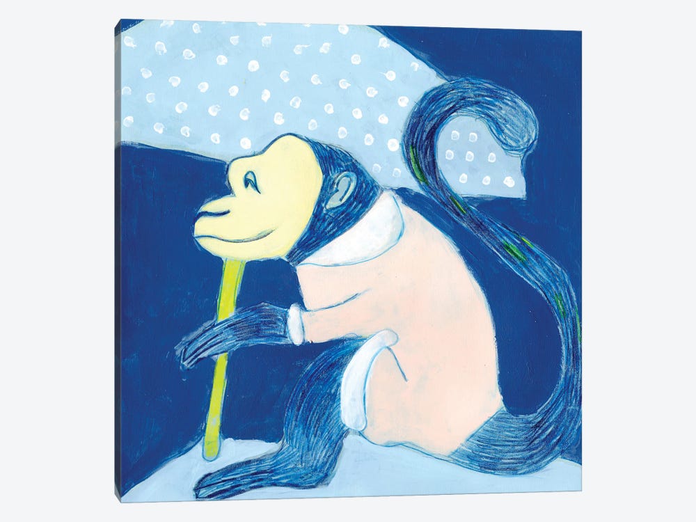 Blue Chinoiserie Monkey by Jania Sharipzhanova 1-piece Canvas Wall Art
