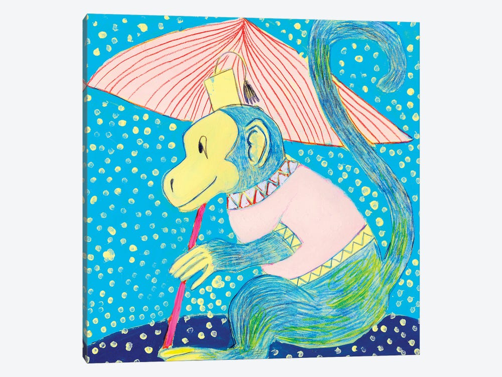 Polka Dot Chinoiserie Monkey by Jania Sharipzhanova 1-piece Canvas Print