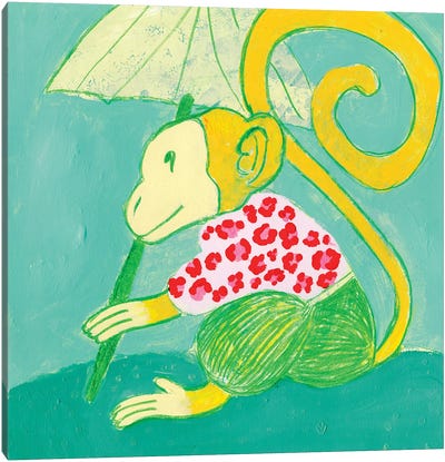 Chinoiserie Monkey In Cheetah Shirt Canvas Art Print - Monkey Art