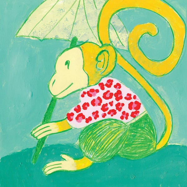 Jania Sharipzhanova: Chinoiserie Monkey In Cheetah Shirt by Jania Sharipzhanova