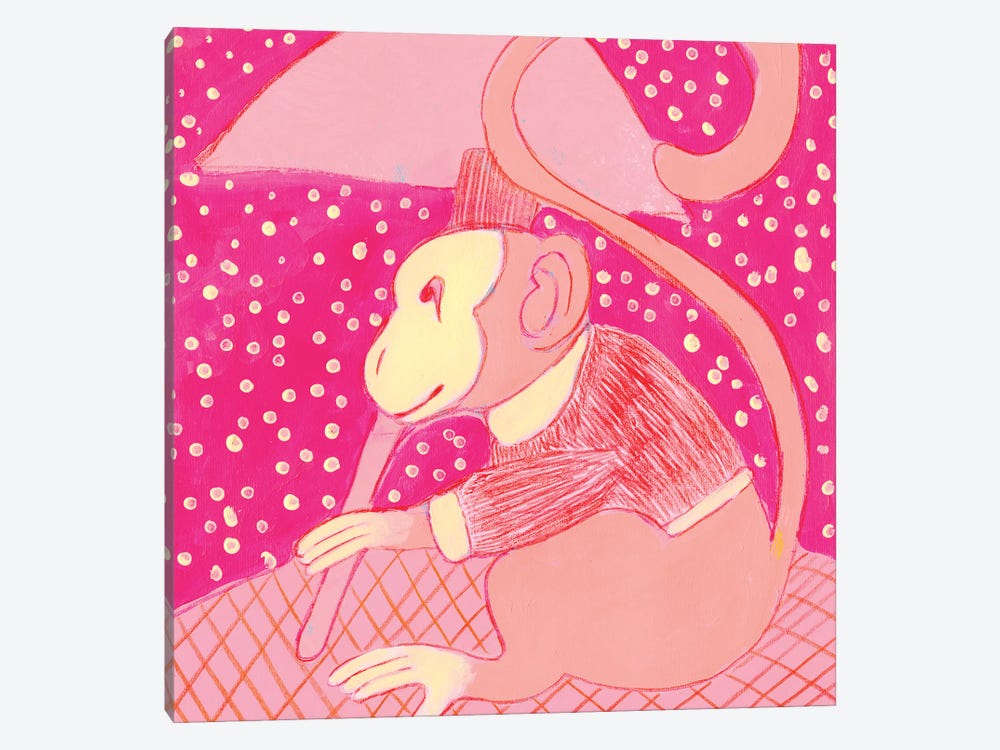 Polka Dot Pink Chinoiserie Monkey by Jania Sharipzhanova 1-piece Canvas Print