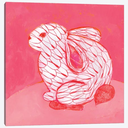 Pink Fishnet Rabbit Figurine Canvas Print #SHZ117} by Jania Sharipzhanova Canvas Art Print