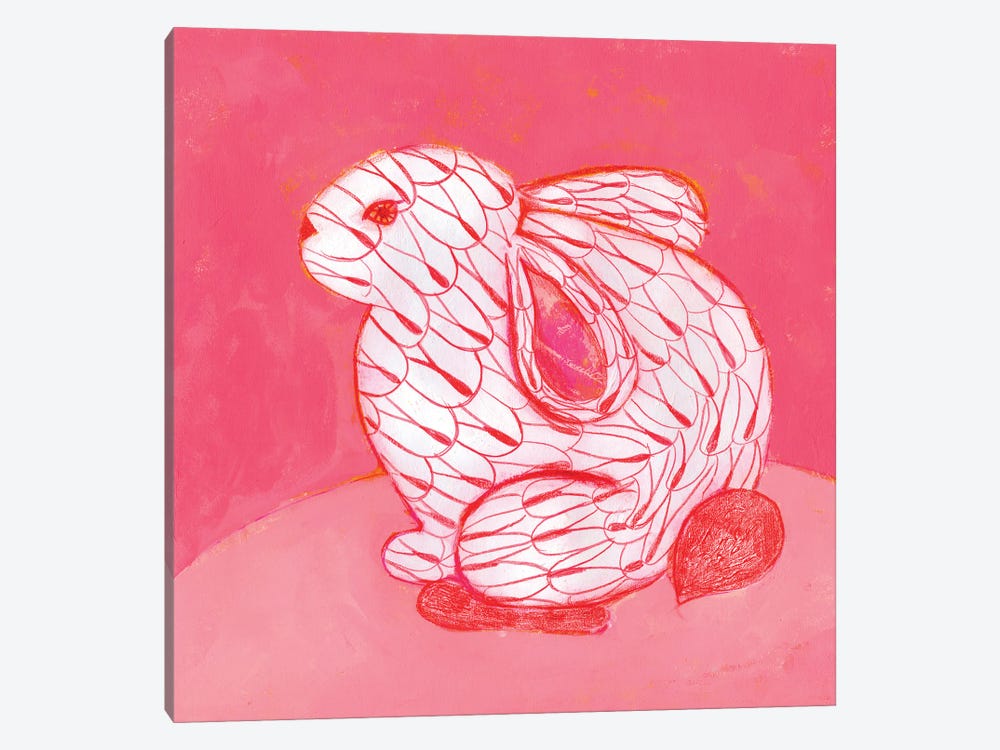 Pink Fishnet Rabbit Figurine by Jania Sharipzhanova 1-piece Canvas Art Print