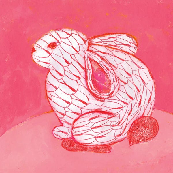 Jania Sharipzhanova: Pink Fishnet Rabbit Figurine by Jania Sharipzhanova