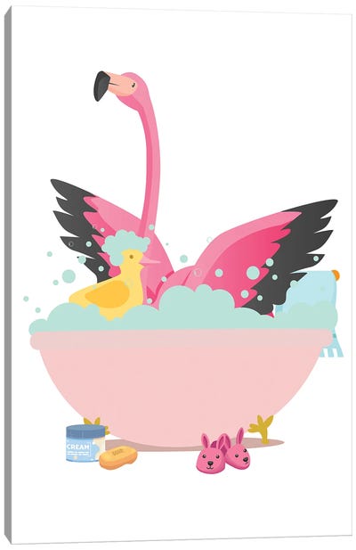 Flamingo In Bathtub Canvas Art Print - Jania Sharipzhanova