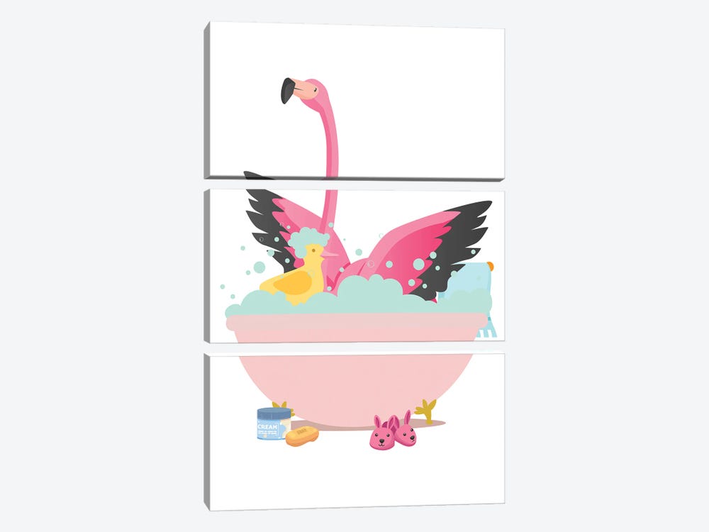 Flamingo In Bathtub by Jania Sharipzhanova 3-piece Canvas Art