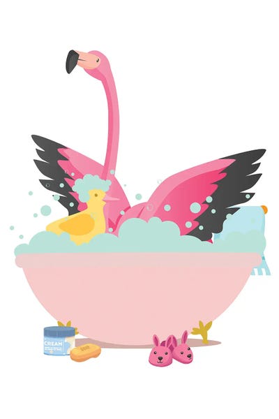 Bathroom Humor: Flamingo In Bathtub by Jania Sharipzhanova