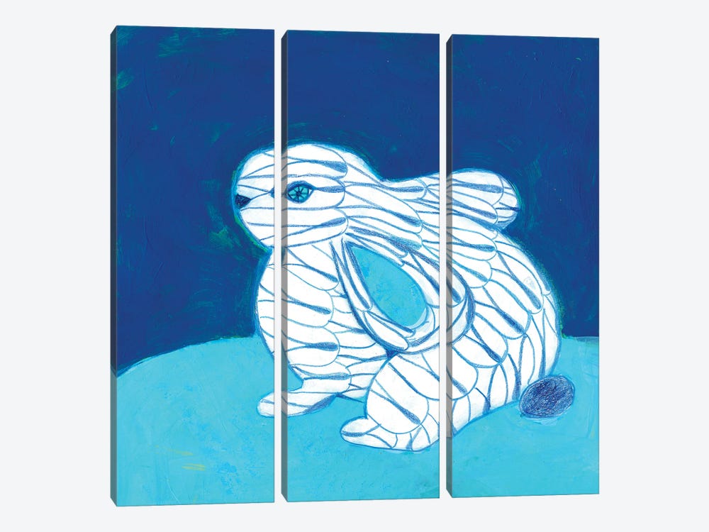 Blue Fishnet Bunny by Jania Sharipzhanova 3-piece Art Print