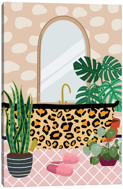 Cheetah Bathtube Canvas Art Print - Monstera Art