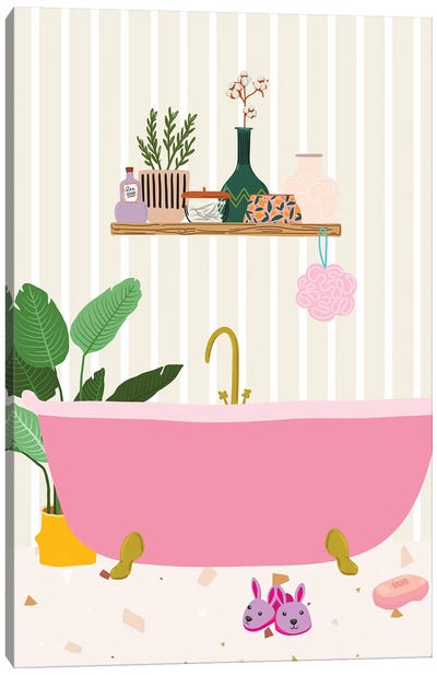 Pink Bathroom Canvas Art Print - Jania Sharipzhanova