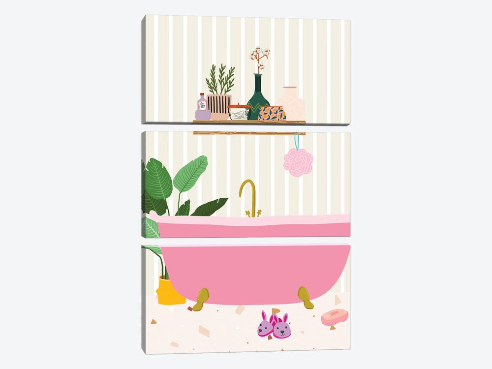 Pink Bathroom by Jania Sharipzhanova 3-piece Canvas Art Print