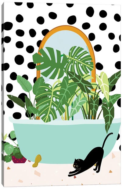 Boho Botanical Bathtub Canvas Art Print - Polka Dot Patterns