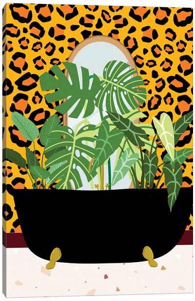 Black Botanical Bathtub Canvas Art Print - Jania Sharipzhanova