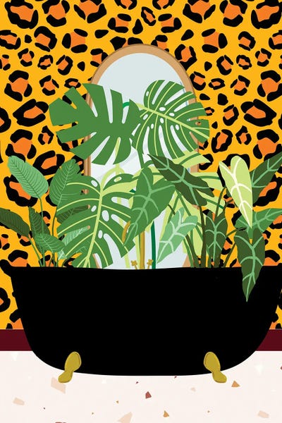 Monsteras: Black Botanical Bathtub by Jania Sharipzhanova