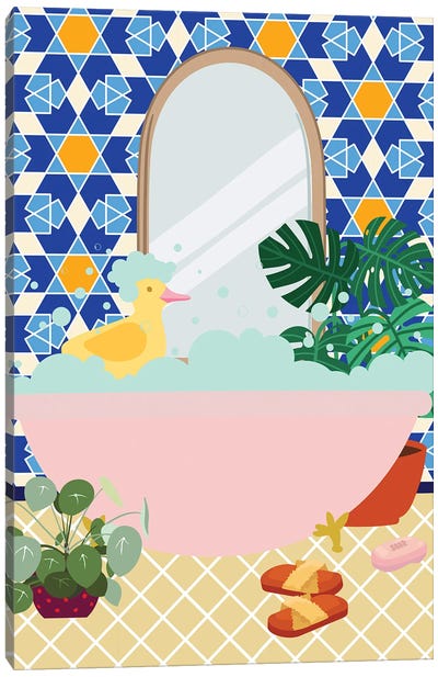 Moroccan Bathroom Canvas Art Print - Monstera Art