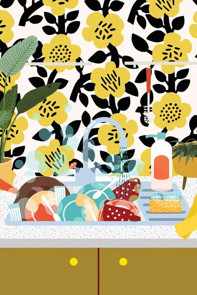Birds Of Paradise: Sink In Mid Century Kitchen by Jania Sharipzhanova