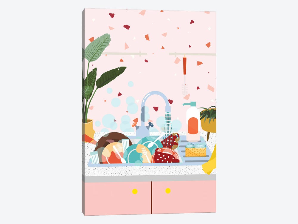 Pink Terrazzo Kitchen by Jania Sharipzhanova 1-piece Canvas Art