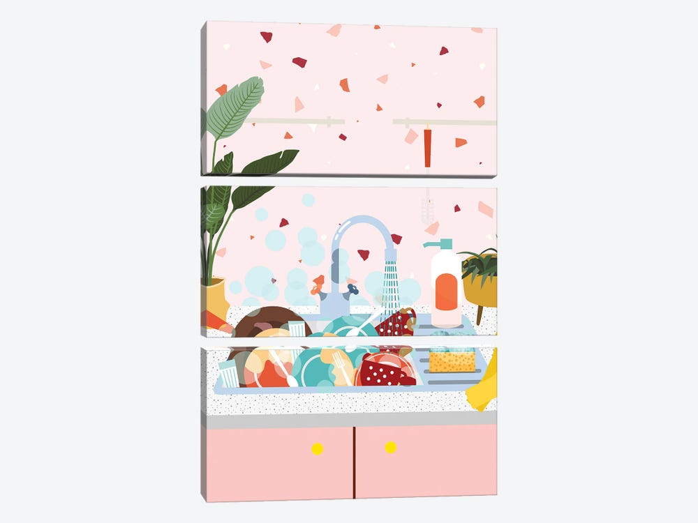 Pink Terrazzo Kitchen by Jania Sharipzhanova 3-piece Canvas Wall Art