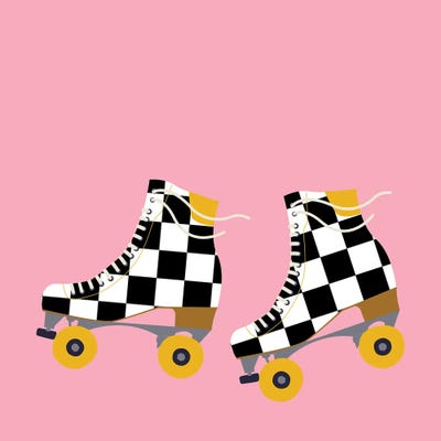 Checkered Roller Skates by Jania Sharipzhanova framed wall art