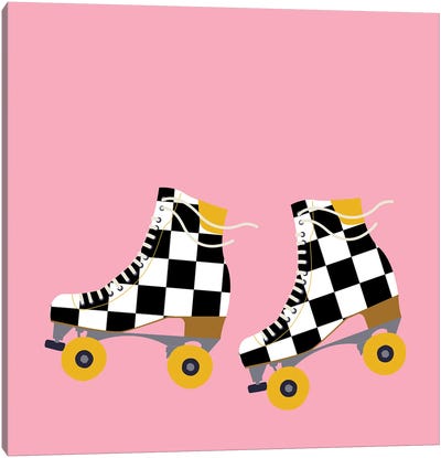 Checkered Roller Skates Canvas Art Print - Rollerblading & Roller Skating
