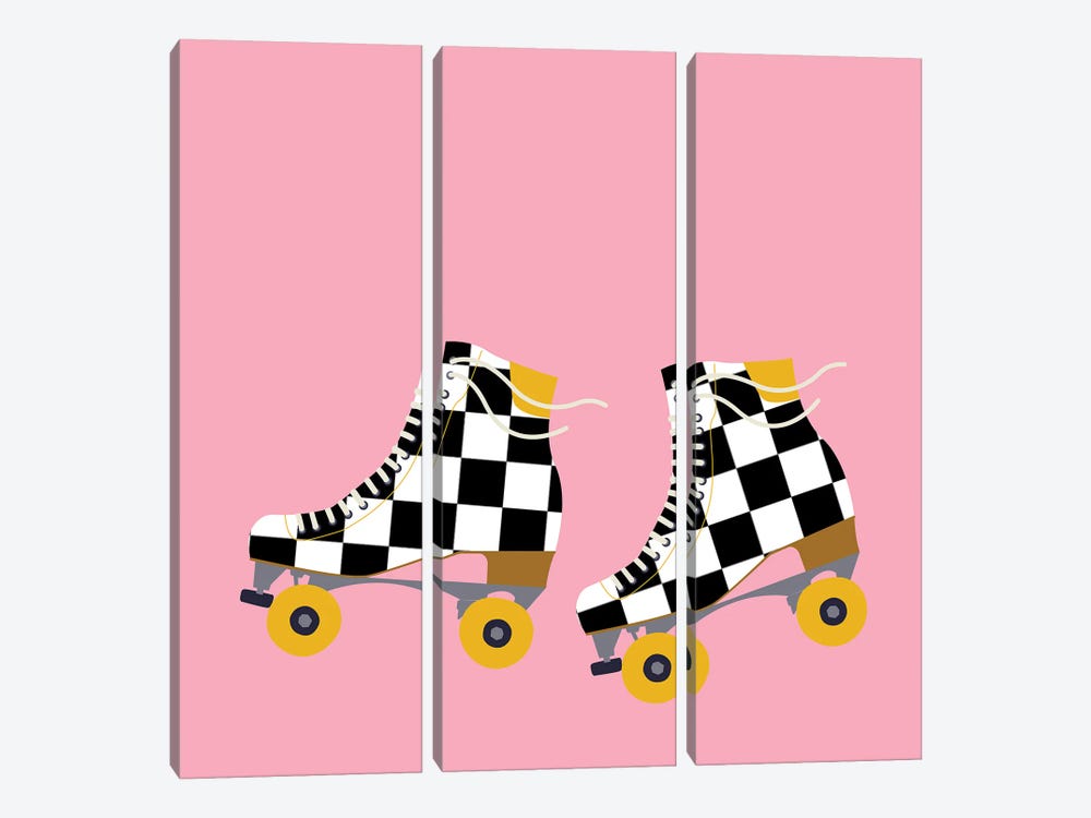 Checkered Roller Skates by Jania Sharipzhanova 3-piece Canvas Art Print