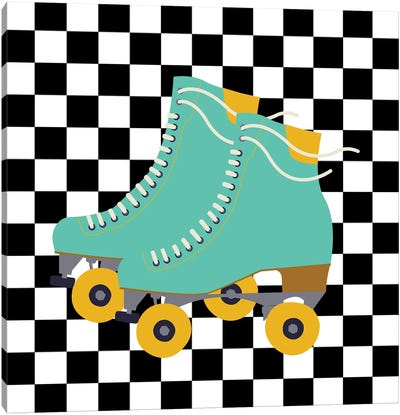 Roller Skates On Checkerboard Pattern Canvas Art Print - Rollerblading & Roller Skating