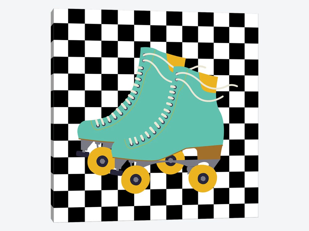 Roller Skates On Checkerboard Pattern by Jania Sharipzhanova 1-piece Canvas Art Print