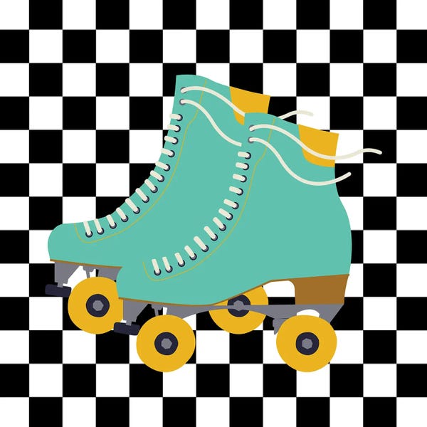 The Seventies: Roller Skates On Checkerboard Pattern by Jania Sharipzhanova