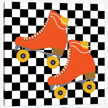 Orange Roller Skates On Checkered Pattern Canvas Print #SHZ162} by Jania Sharipzhanova Canvas Print