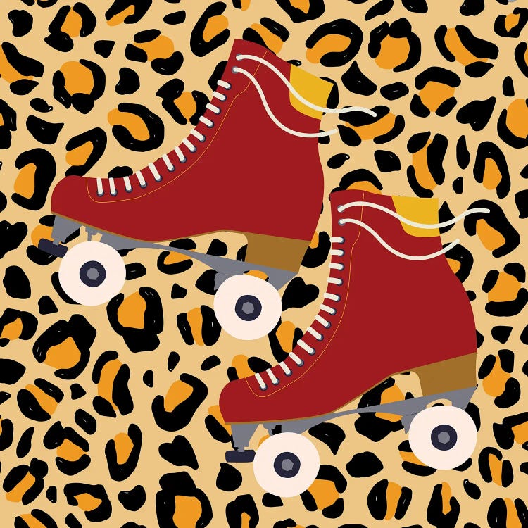 Burnt Orange Roller Skates On Cheetah Pattern