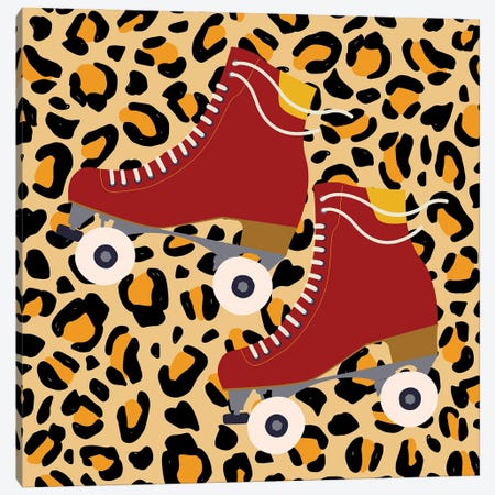 Burnt Orange Roller Skates On Cheetah Pattern Canvas Print #SHZ168} by Jania Sharipzhanova Canvas Art Print