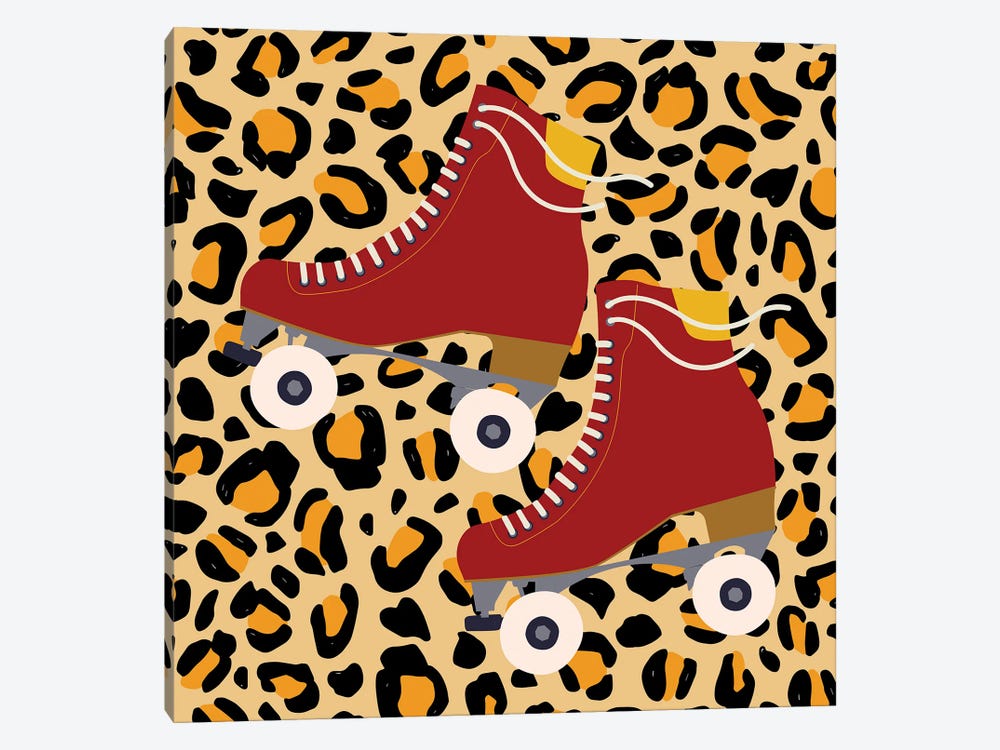 Burnt Orange Roller Skates On Cheetah Pattern by Jania Sharipzhanova 1-piece Canvas Print