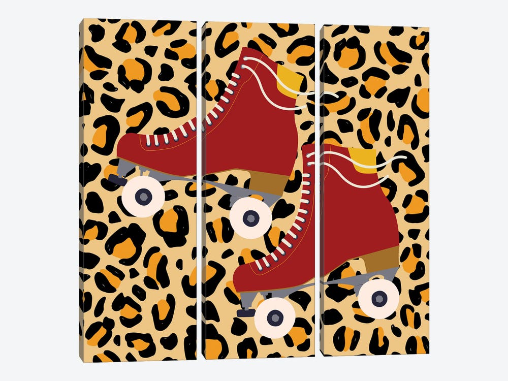Burnt Orange Roller Skates On Cheetah Pattern by Jania Sharipzhanova 3-piece Canvas Art Print