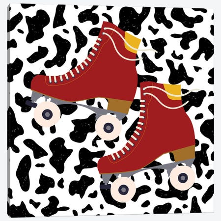 Burnt Orange Roller Skates On Cow Pattern Canvas Print #SHZ169} by Jania Sharipzhanova Art Print