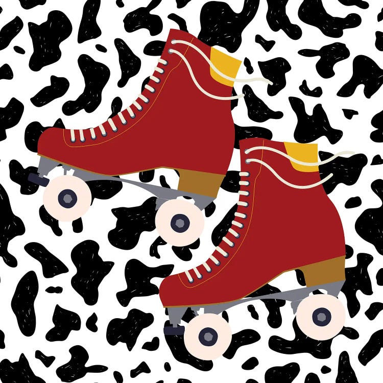 Burnt Orange Roller Skates On Cow Pattern