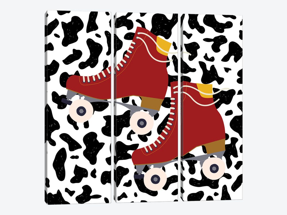 Burnt Orange Roller Skates On Cow Pattern by Jania Sharipzhanova 3-piece Canvas Art