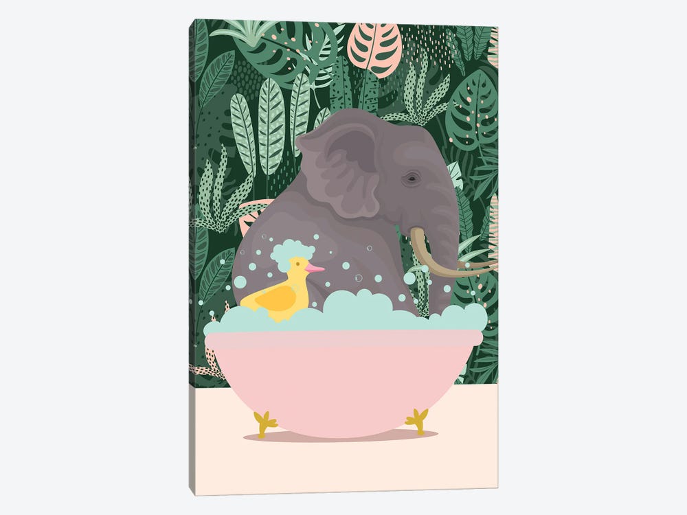 Elephant Taking A Bath by Jania Sharipzhanova 1-piece Canvas Art Print