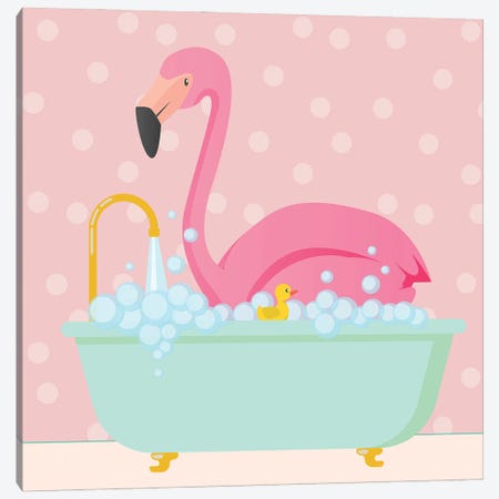 Flamingo Taking A Bath Canvas Print #SHZ173} by Jania Sharipzhanova Canvas Artwork