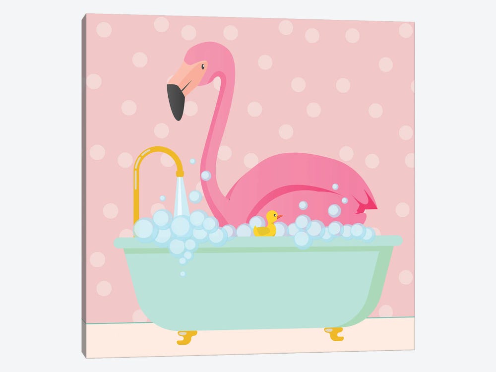 Flamingo Taking A Bath by Jania Sharipzhanova 1-piece Canvas Art Print