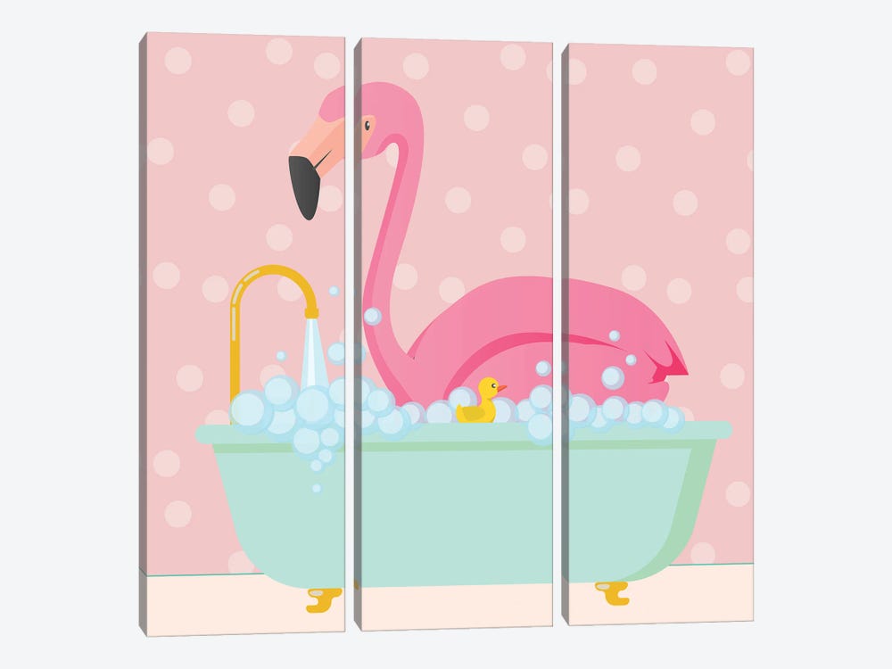 Flamingo Taking A Bath by Jania Sharipzhanova 3-piece Canvas Print