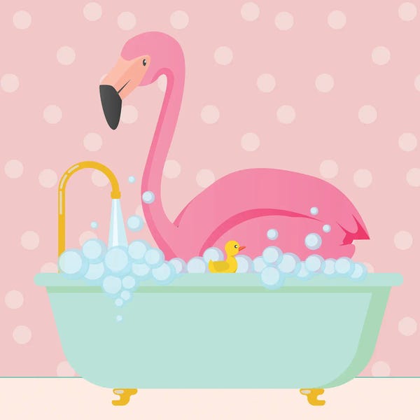 Jania Sharipzhanova: Flamingo Taking A Bath by Jania Sharipzhanova