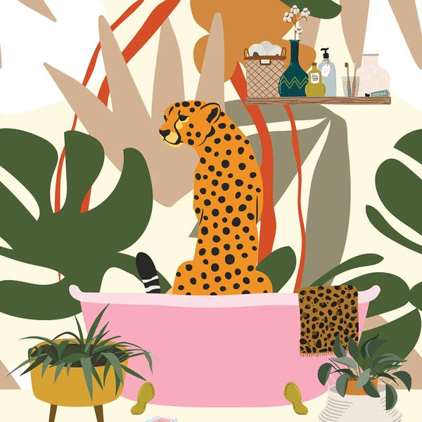 Jania Sharipzhanova: Cheetah In Bathtub by Jania Sharipzhanova