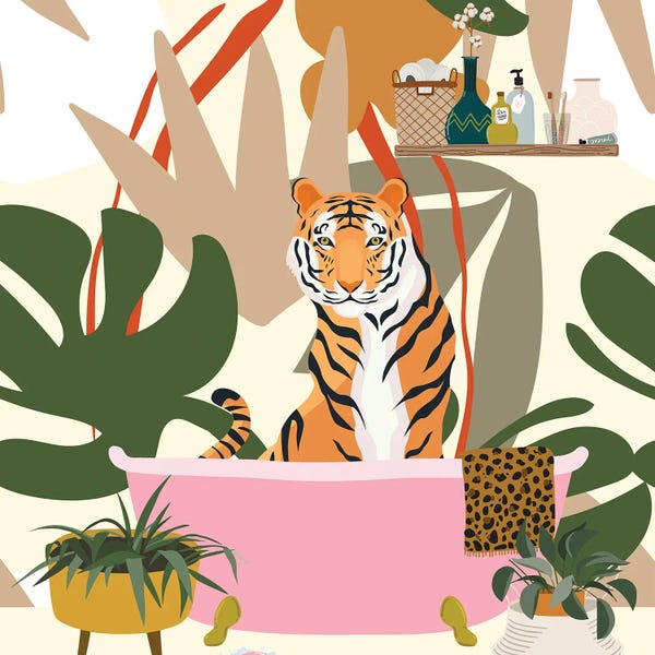 Jania Sharipzhanova: Tiger In Bathtub by Jania Sharipzhanova