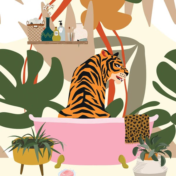 Jania Sharipzhanova: Tiger Taking A Bubble Bath by Jania Sharipzhanova