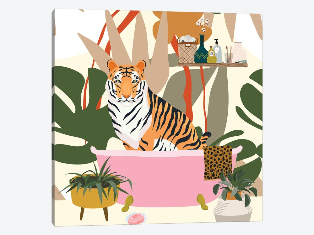 Tiger In Boho Bathroom by Jania Sharipzhanova 1-piece Canvas Print