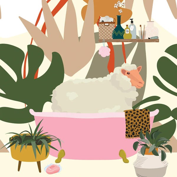 Monsteras: Sheep In Bathtub by Jania Sharipzhanova