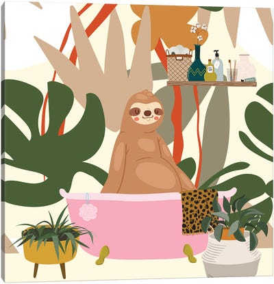 Sloth In Bathtub Canvas Art Print - Jania Sharipzhanova